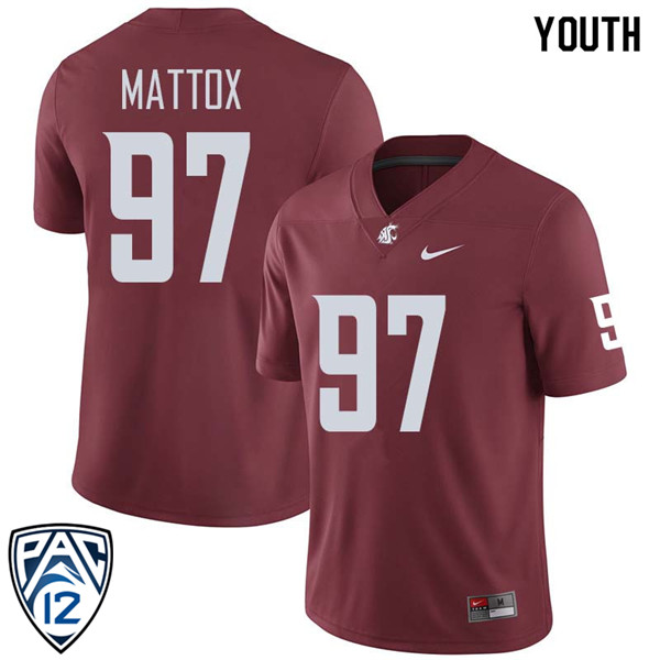 Youth #97 Hunter Mattox Washington State Cougars College Football Jerseys Sale-Crimson